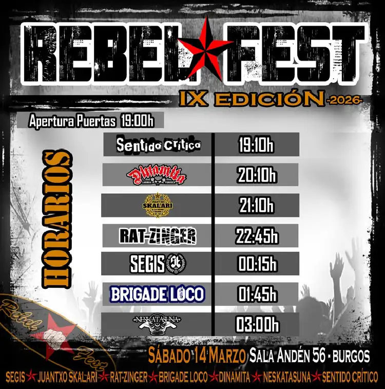 Horarios Rebel Fest 2026 Horarios de la novena edición del Rebel Fest