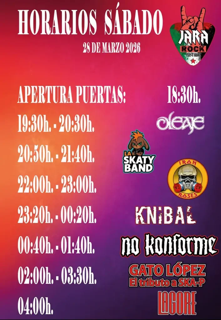 Horarios Jara Rock 2026 II Horarios del segundo día del Jara Rock Festival 2026