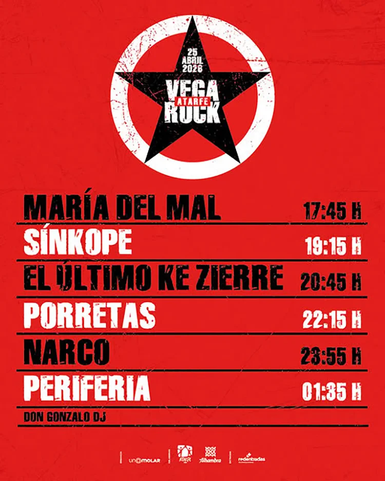 Horarios del Atarfe Vega 2026Rock Cartel con los horarios de las actuaciones del Atarfe Vega Rock