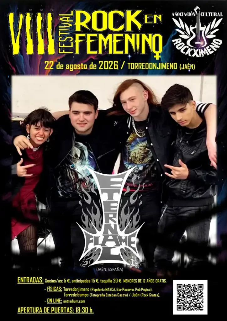 Eternal Flame Festival Rock en Femenino 2026 Cartel de Eternal Flame en El 22 de agosto se celebrará la octava edición del Festival Rock en Femenino