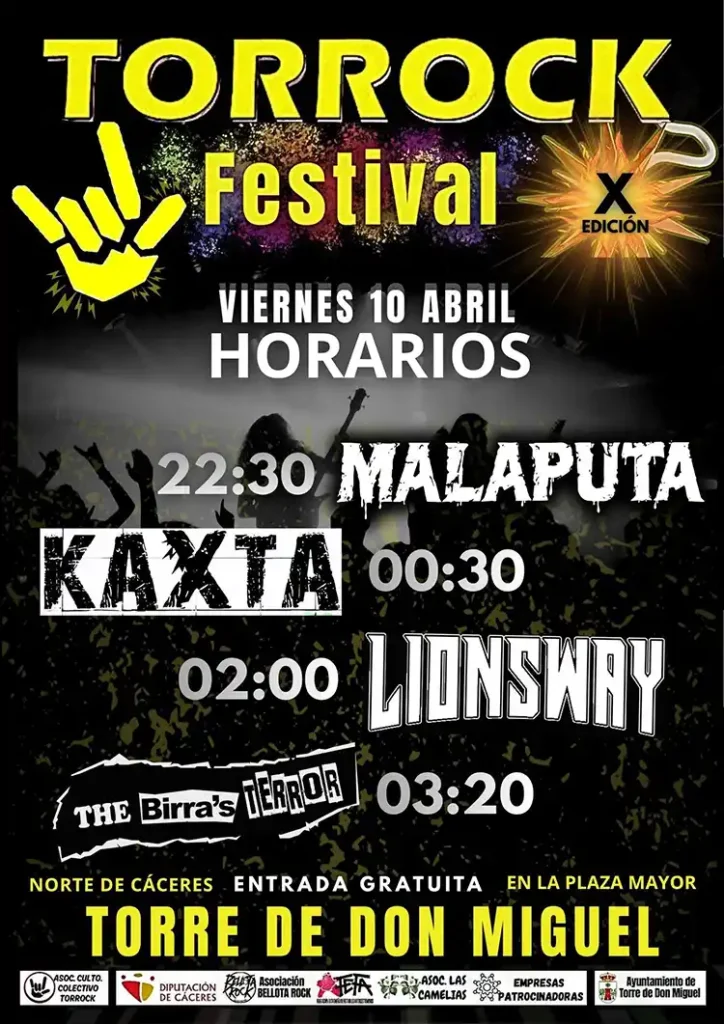 Horarios Torrock Festival 2026 Cartel con los horarios de la décima edición del Torrock Festival