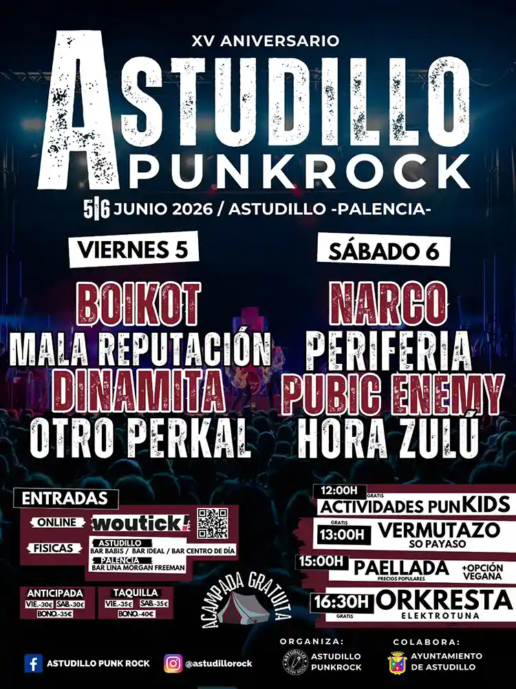 Astudillo Punk Rock 2026 III Cartel por días de la deicimoquinta edición del Astudillo Punk Rock