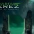 Dark fantasy banner with a glowing green rectangular portal between jagged stone pillars and foggy mountains; title 'RABIA PEREZ' and subtitle 'VALLE DE SOMBRAS' at top.